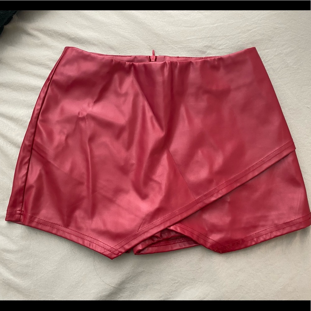 Red leather skort